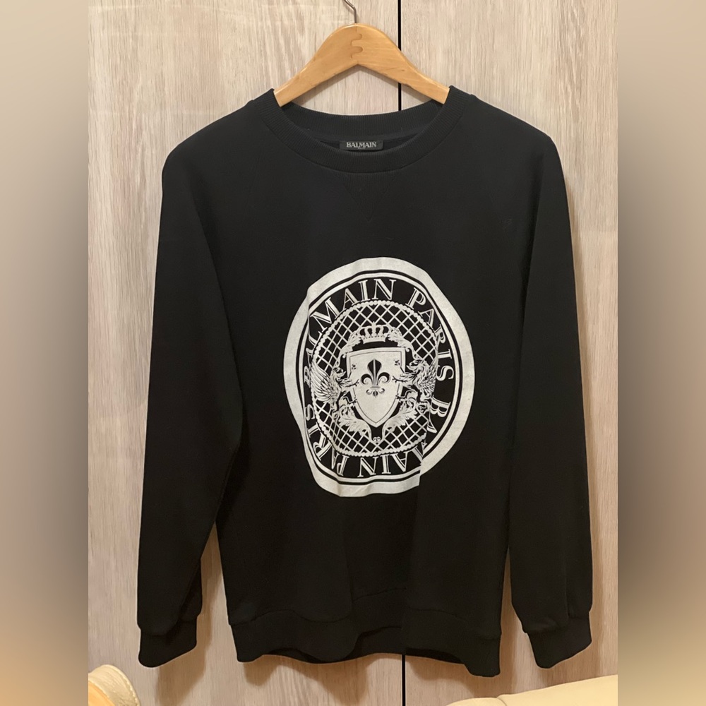 Balmain Black Flocked Coin Sweatshirt